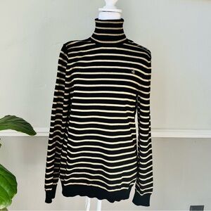 Lauren Ralph Lauren Black and Gold Striped Turtleneck Sweater | Size L